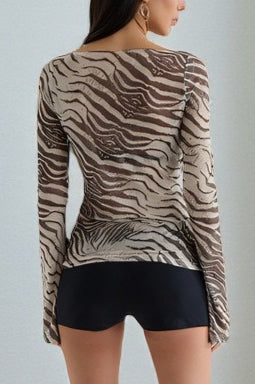 Mesh Zebra Print Sheer Blouse