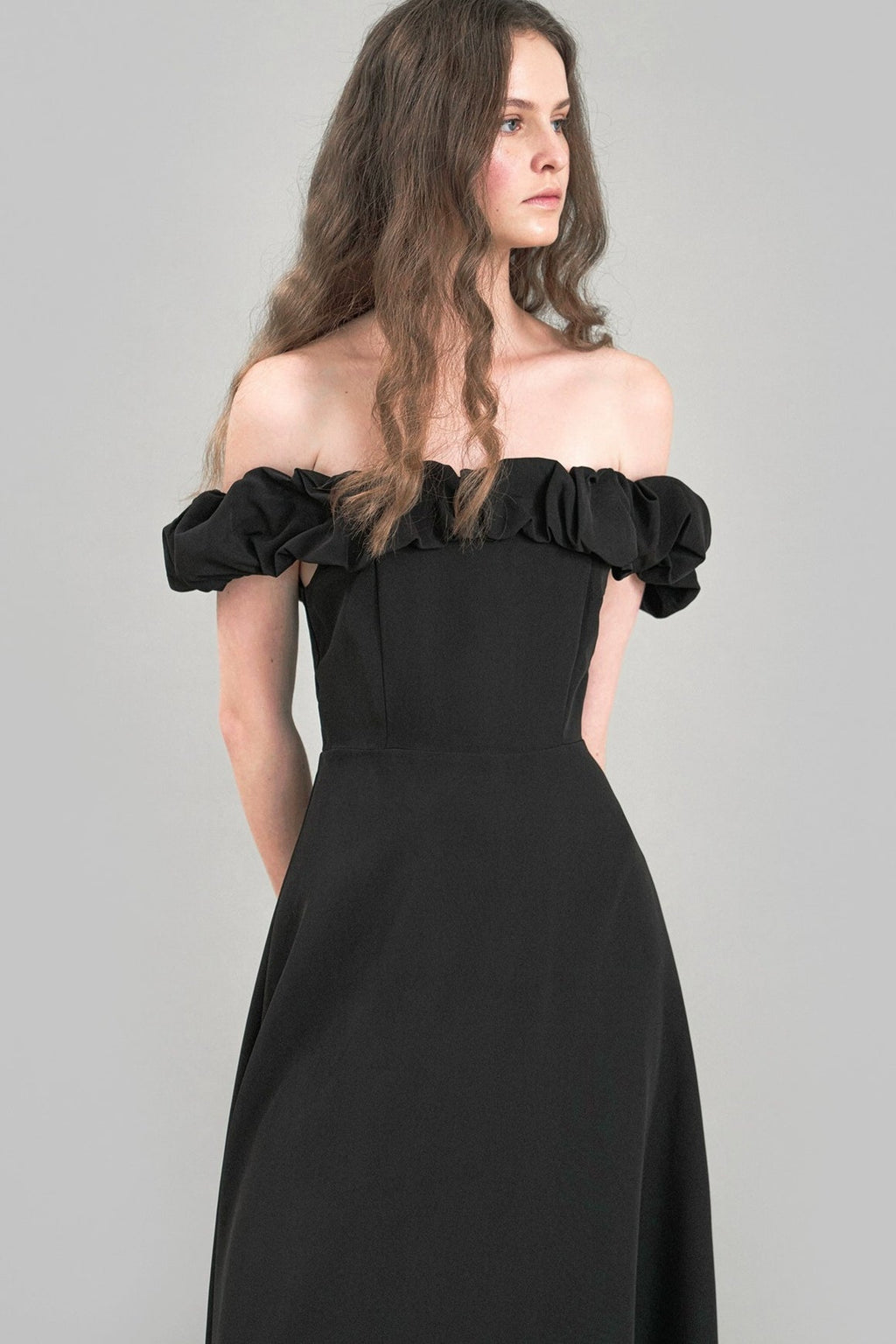 Satin Ruched Off-The-Shoulder Cocktail Dress