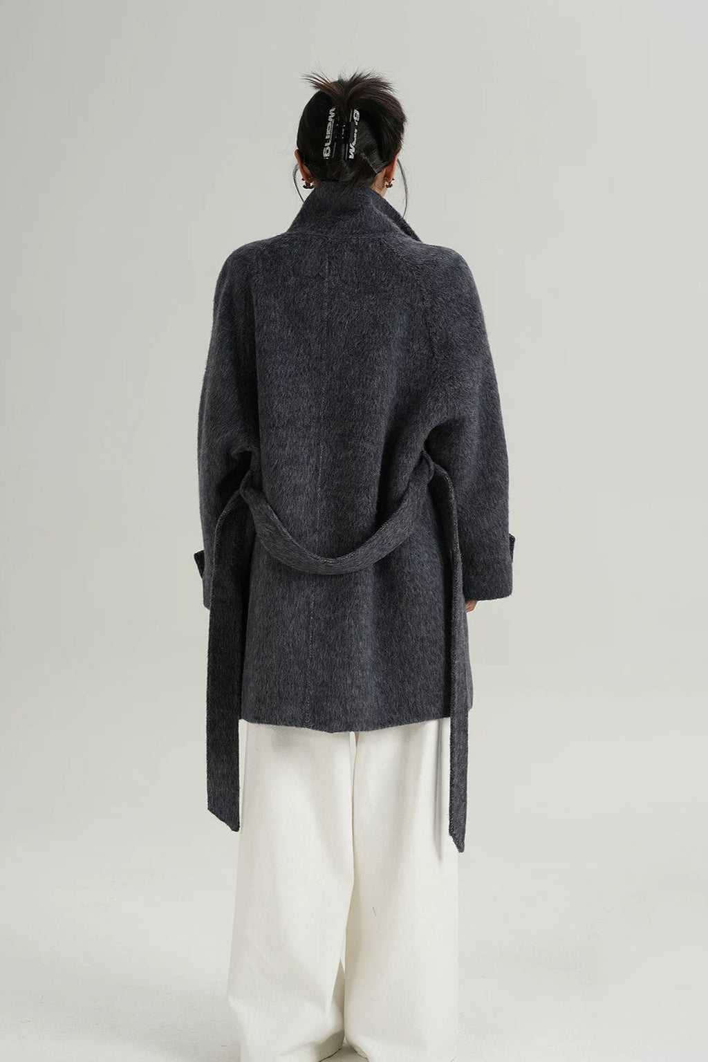 Solid Wool Warm Loose Mock-Neck Coat