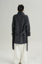 Solid Wool Warm Loose Mock-Neck Coat