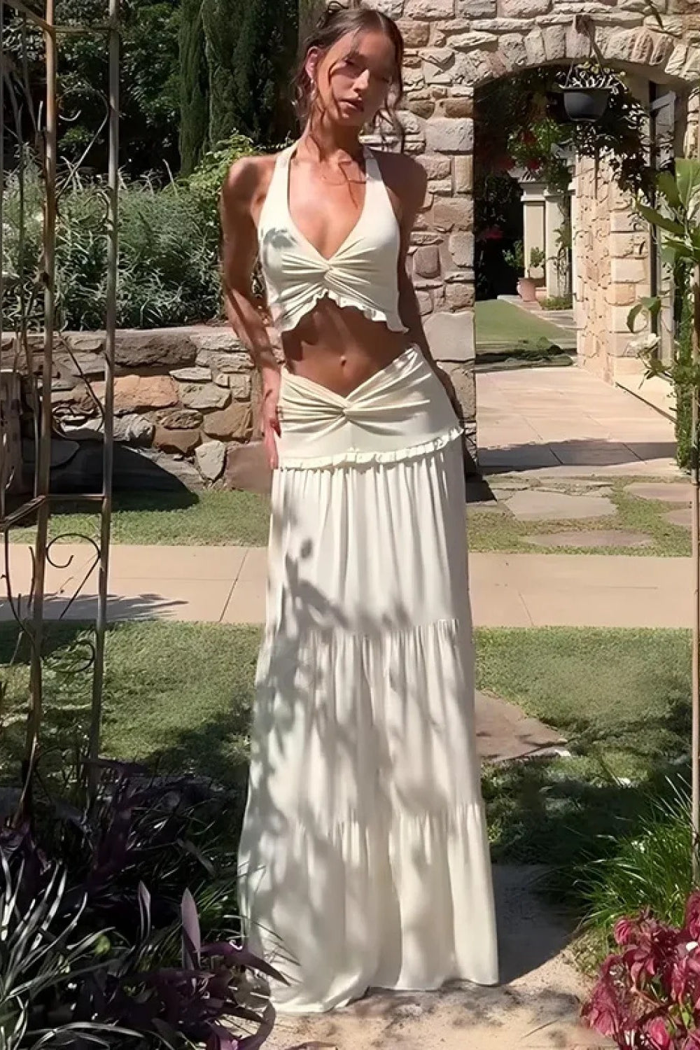 Sleeveless Halter Twist Co-Ord Boho Dress