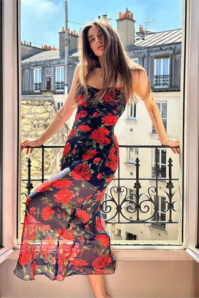 Floral Print Spaghetti Strap Bodycon Dress