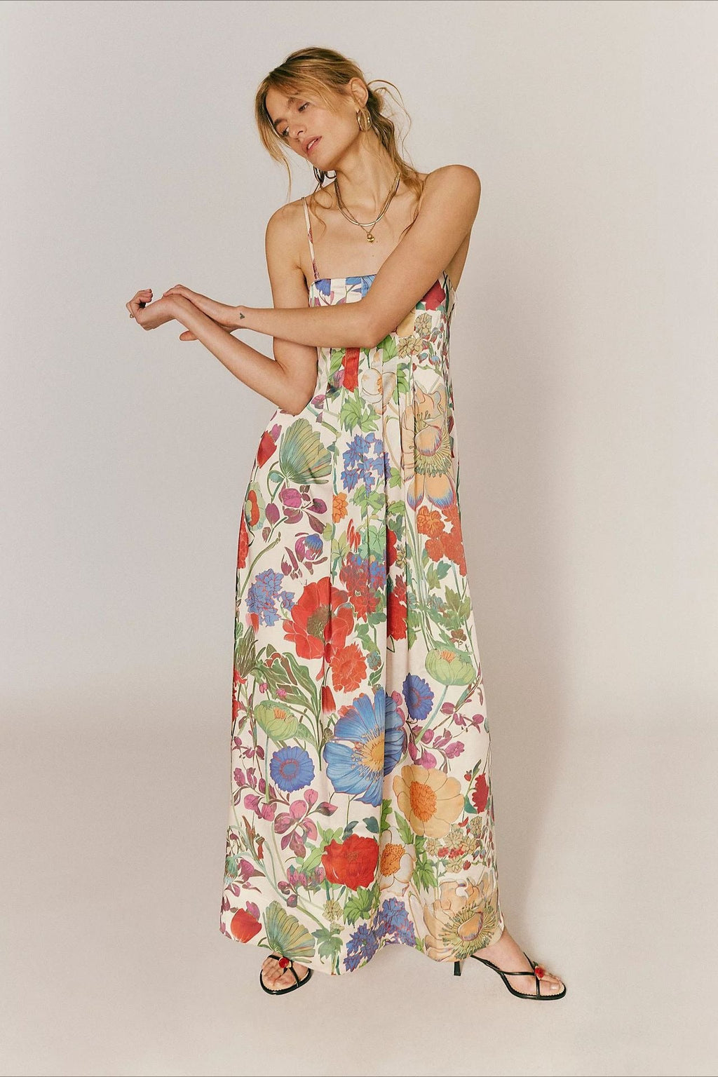 Floral Print High-Waist A-Line Maxi Dress