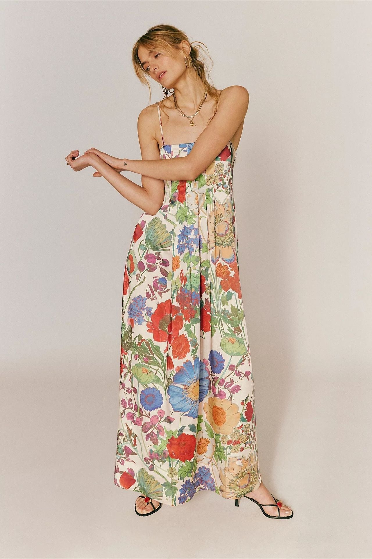Floral Print High-Waist A-Line Maxi Dress