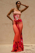 Bandeau Mermaid Floral Print Maxi Dress