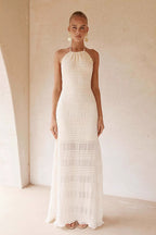 Solid Chiffon Ruched Waist Tie Maxi Dress