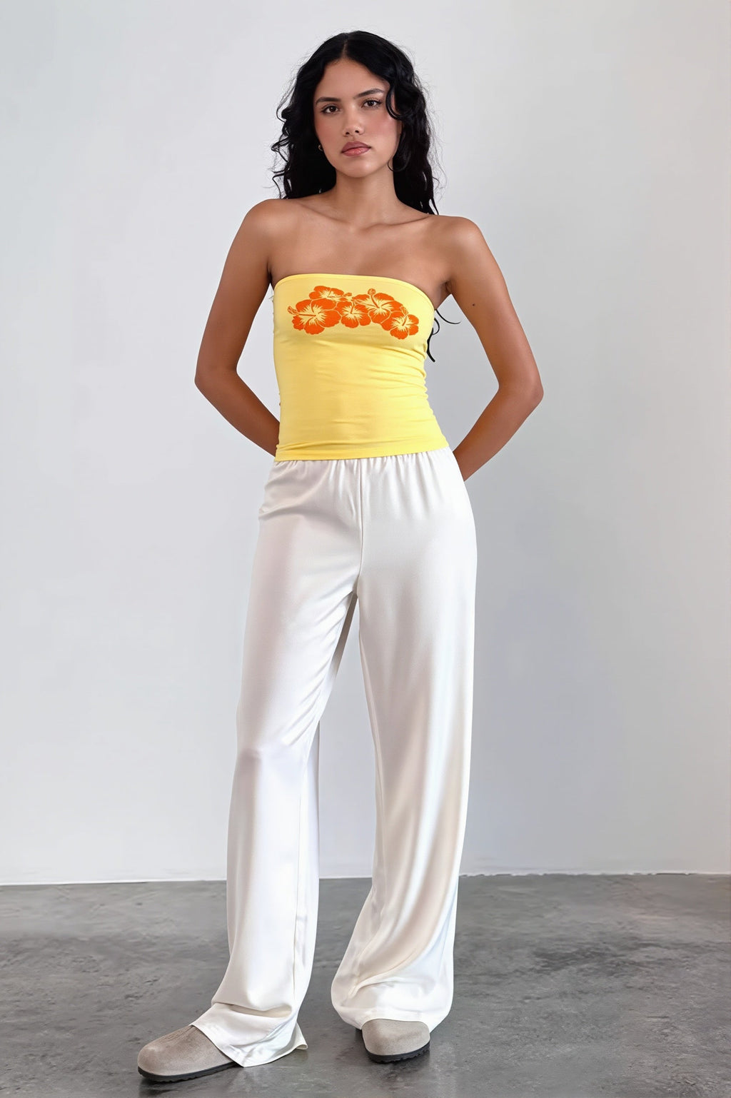 Printed Strapless Backless Crop Top Slim Blouse