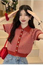 Thin Knit Turn-Down Collar Short Sleeve Cardigan