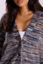 Retro Deep V-Neck Maillard Plush Long-Sleeve Knit Cardigan