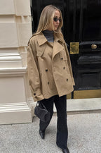 Khaki Trench Collar Jacket