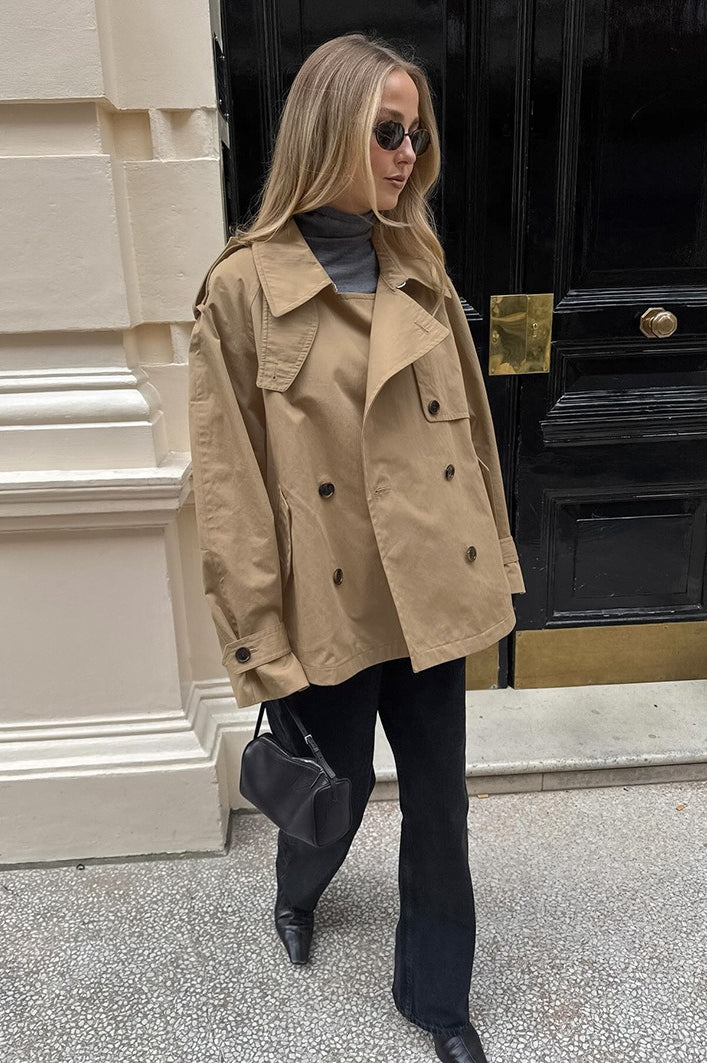 Khaki Trench Collar Jacket