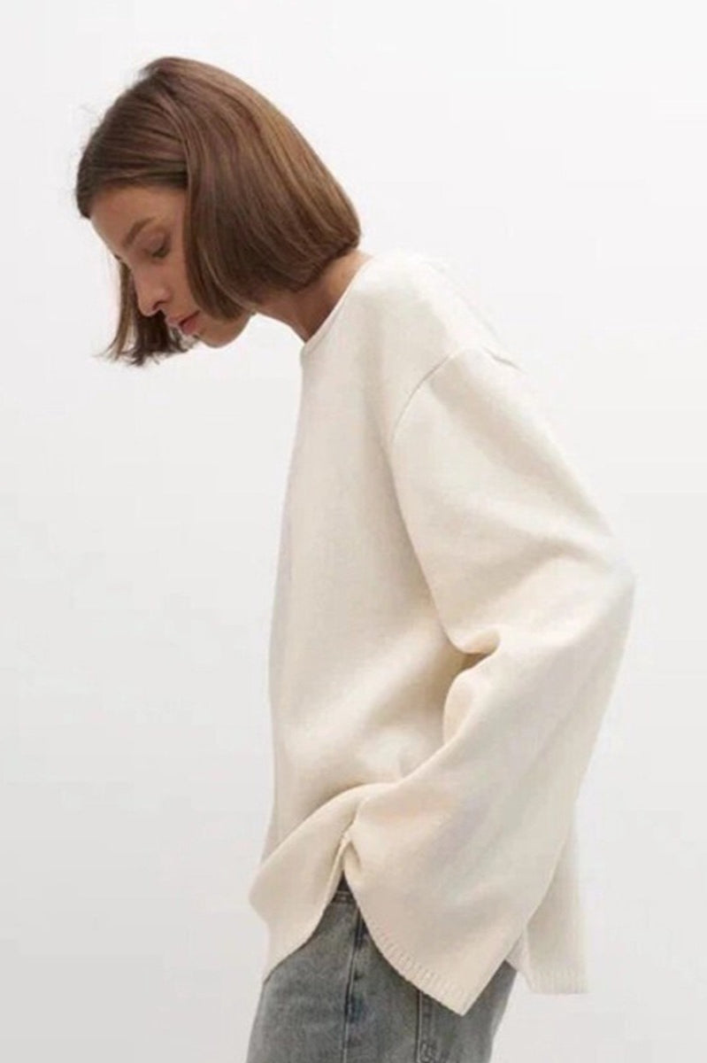 Cotton Pullover Open-Back Loose Knit Top