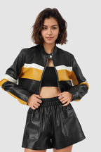 Color-Block Pu Leather Biker Jacket