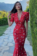 Fitted Floral Puff Sleeve Dress