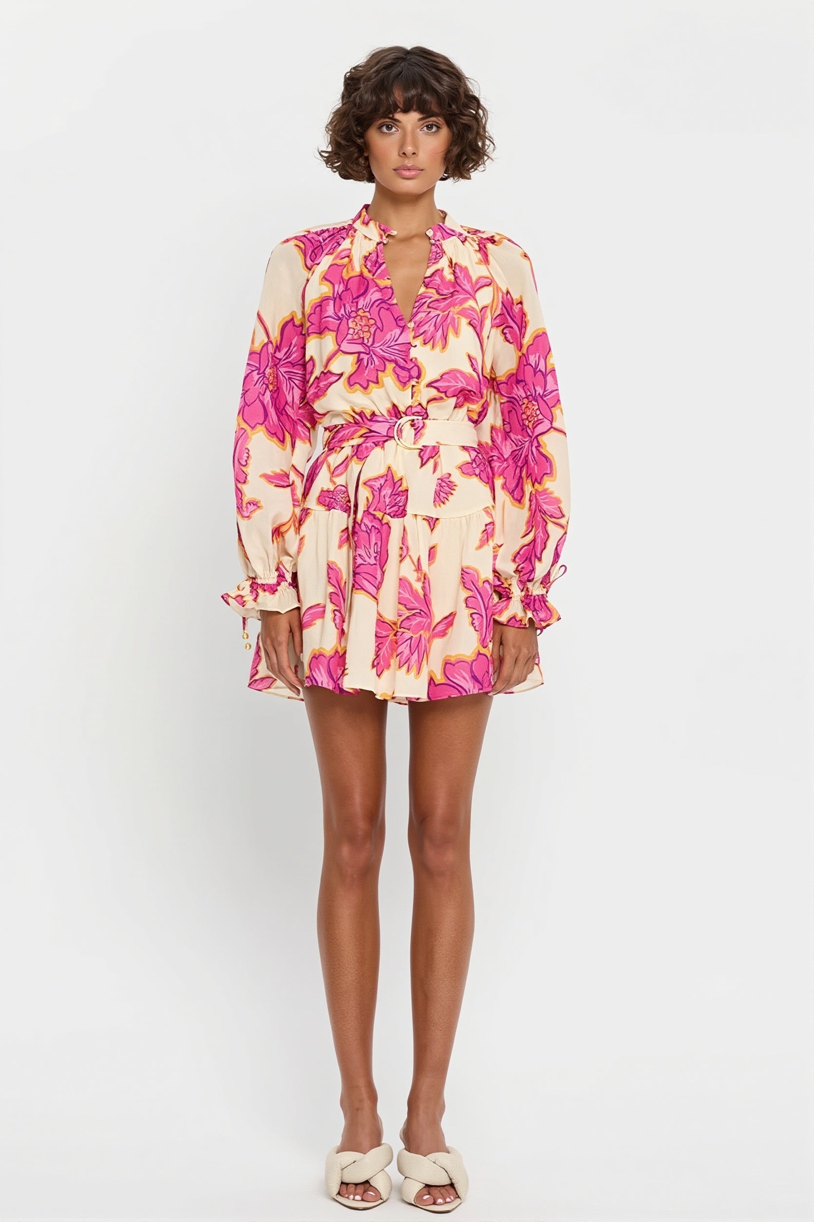 All Over Print Long Sleeve Slim Mini Dress