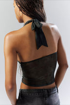 Stylish Printed Mesh Halter Top