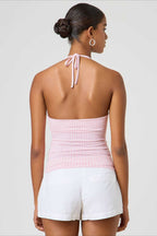 Polka Dot Plaid Slim Halter Top