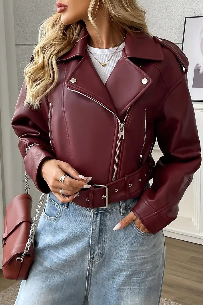 Vintage Cropped Pu Leather Jacket