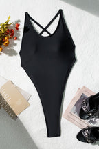 Halter Cross Backless Cut Out One Piece Swimwear