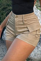 Utility Pocket High Waist Denim Shorts