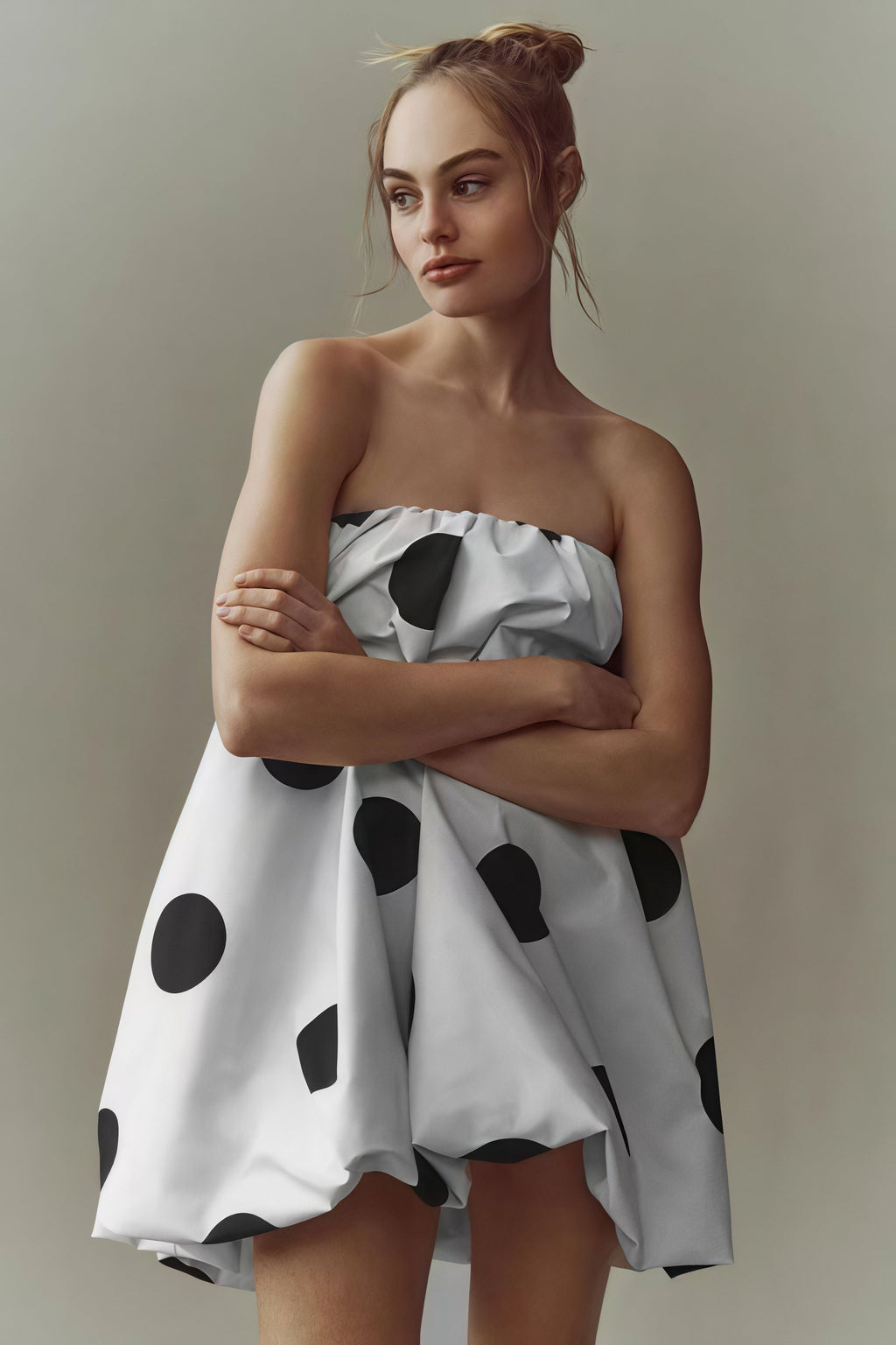 Polka Dot Print Tube Top Mini Dress