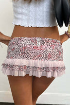 Ruched Lace Color Block Leopard Skirt