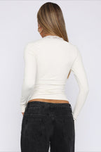 Solid V Neck Lace Slim Blouse