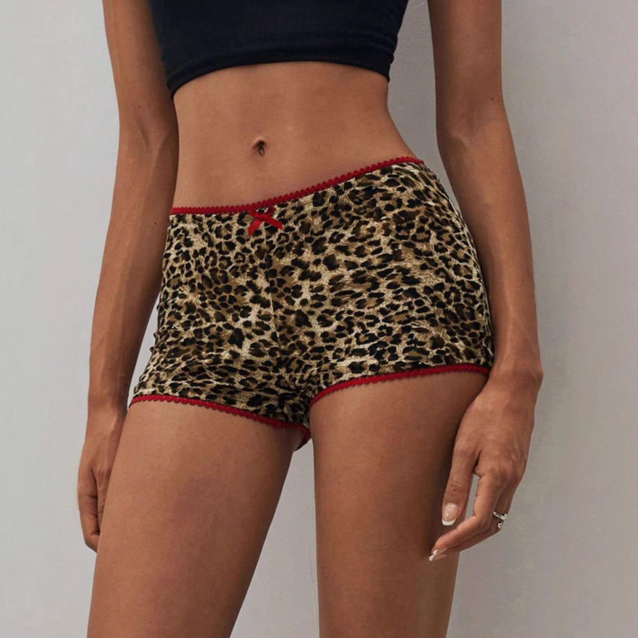 Leopard Print Casual Slim Bow Shorts
