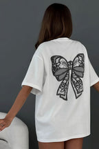 Minimalist Casual 3D Bow Lace Short Sleeve T-Shirt