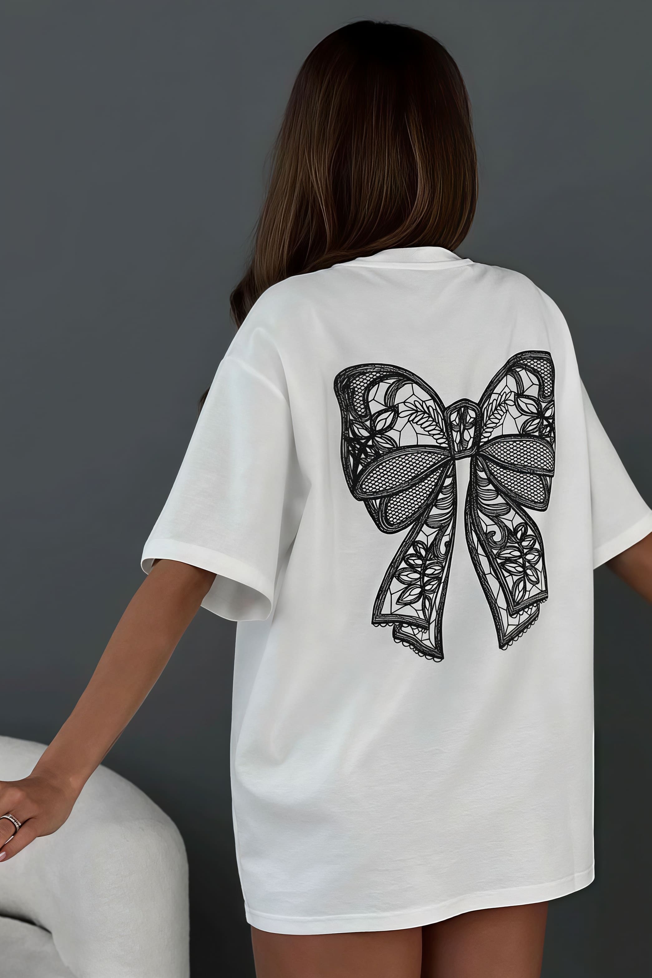 Minimalist Casual 3D Bow Lace Short Sleeve T-Shirt
