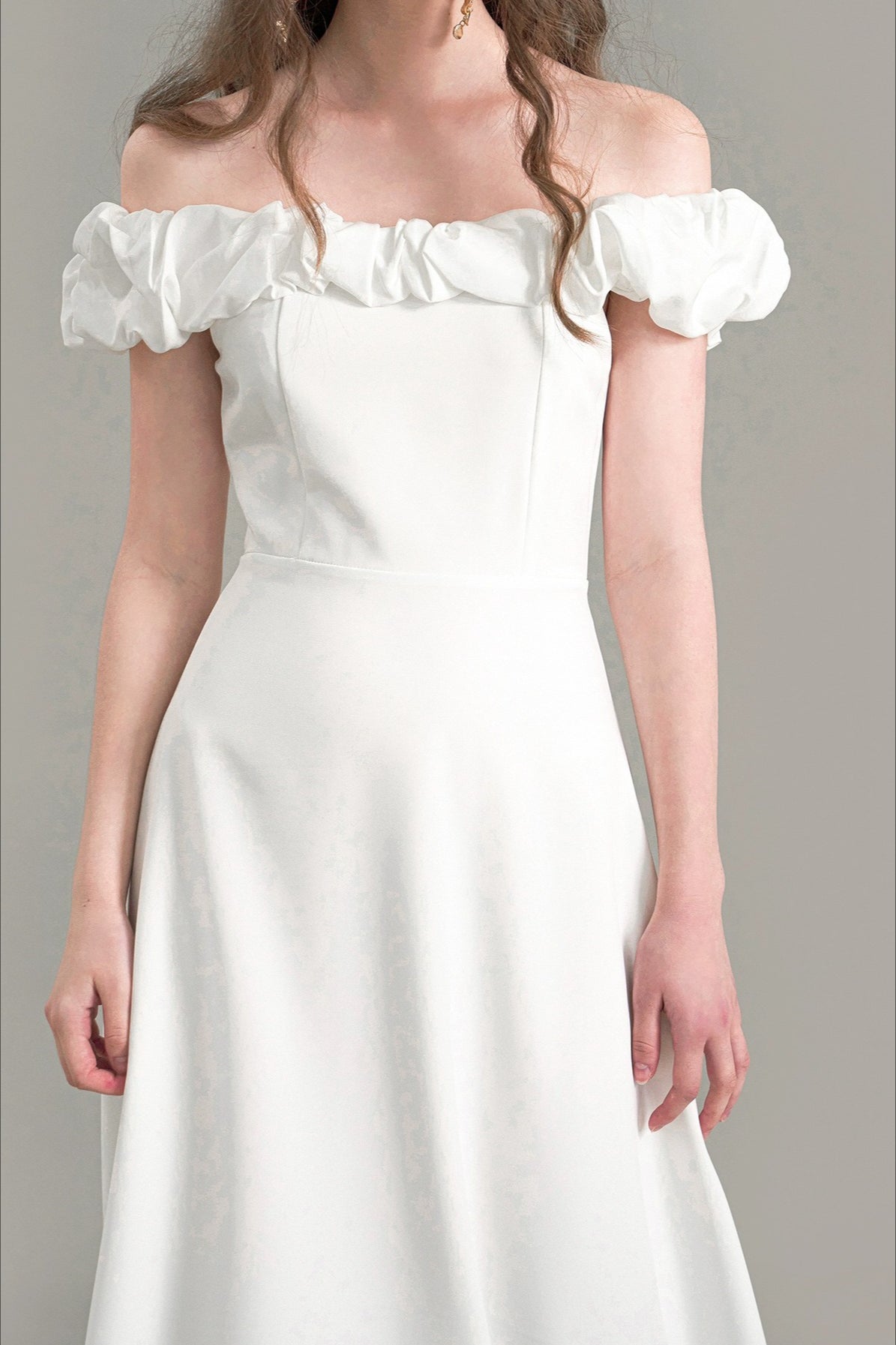 Satin Ruched Off-The-Shoulder Cocktail Dress