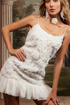 Chiffon Floral Applique Cami Layered Mini Dress