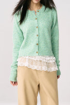 Green Knit Cuffed Solid Cardigan