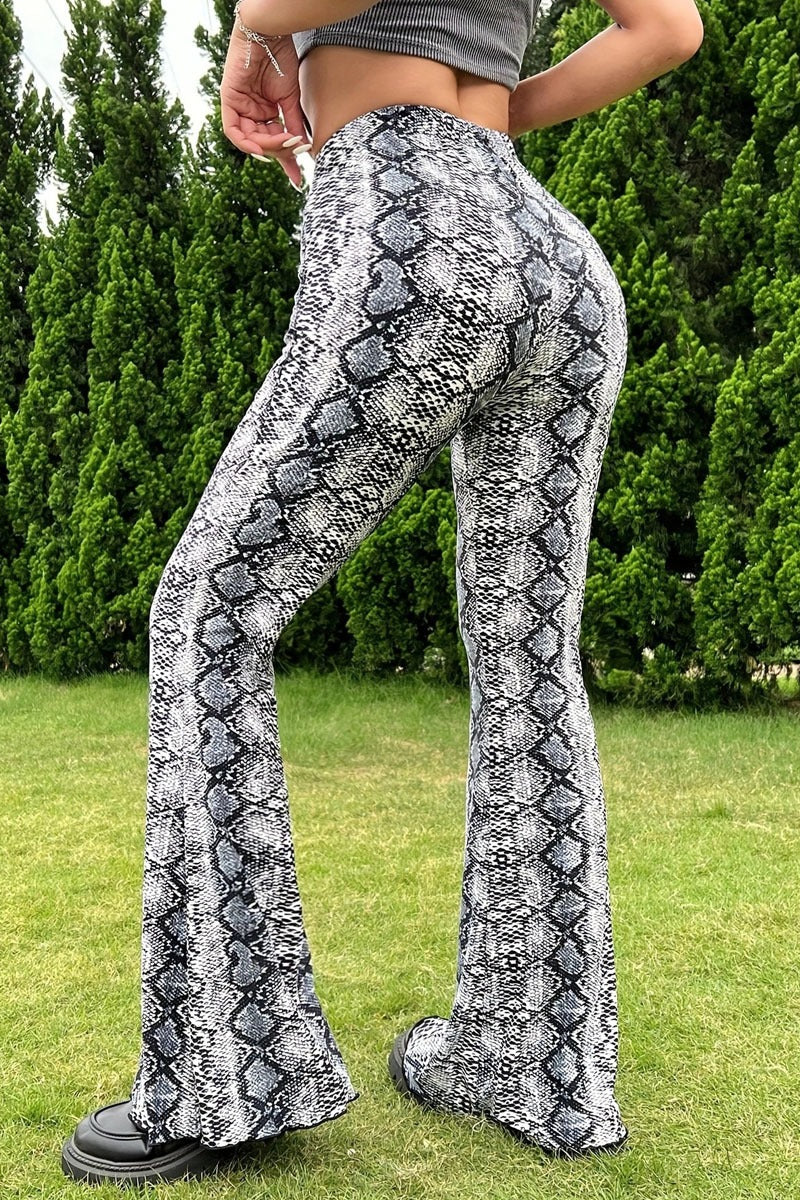 Snake Pattern Flare Pants
