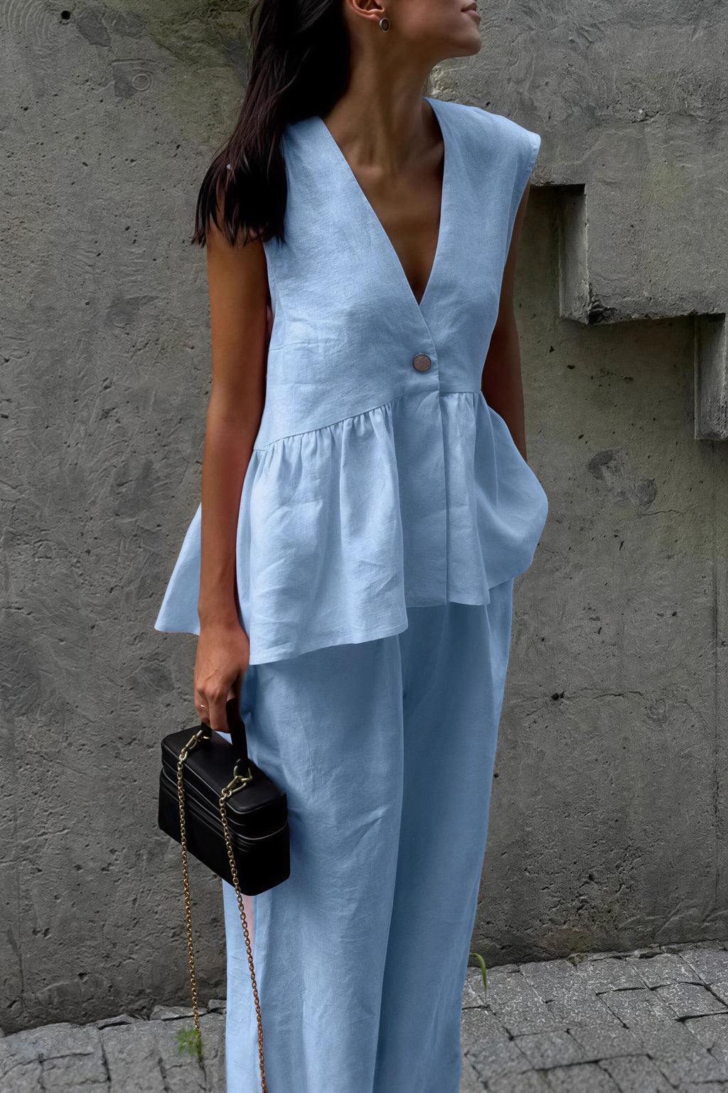 Cotton V-Neck Vest & Pants Set