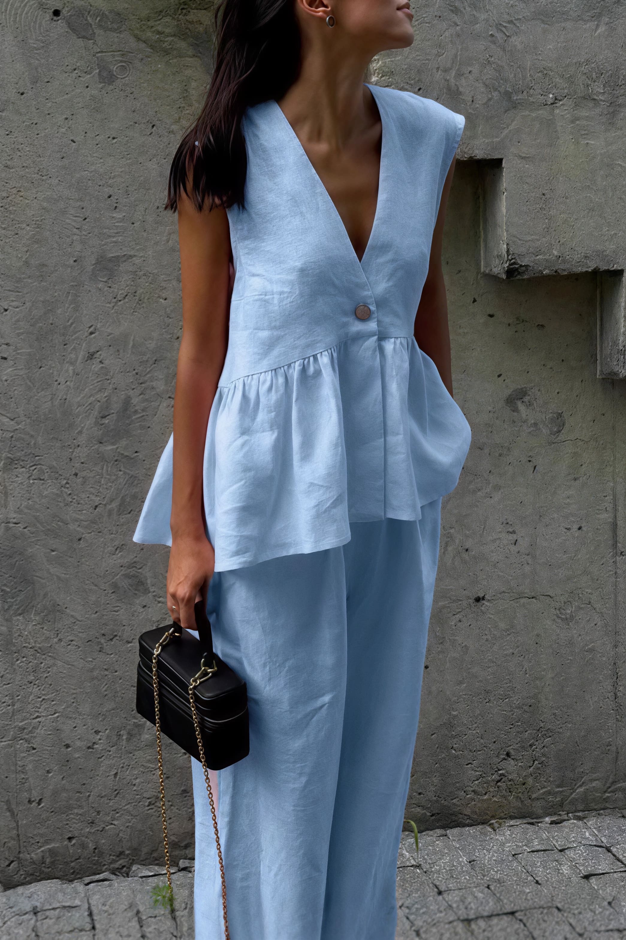 Cotton V-Neck Vest & Pants Set
