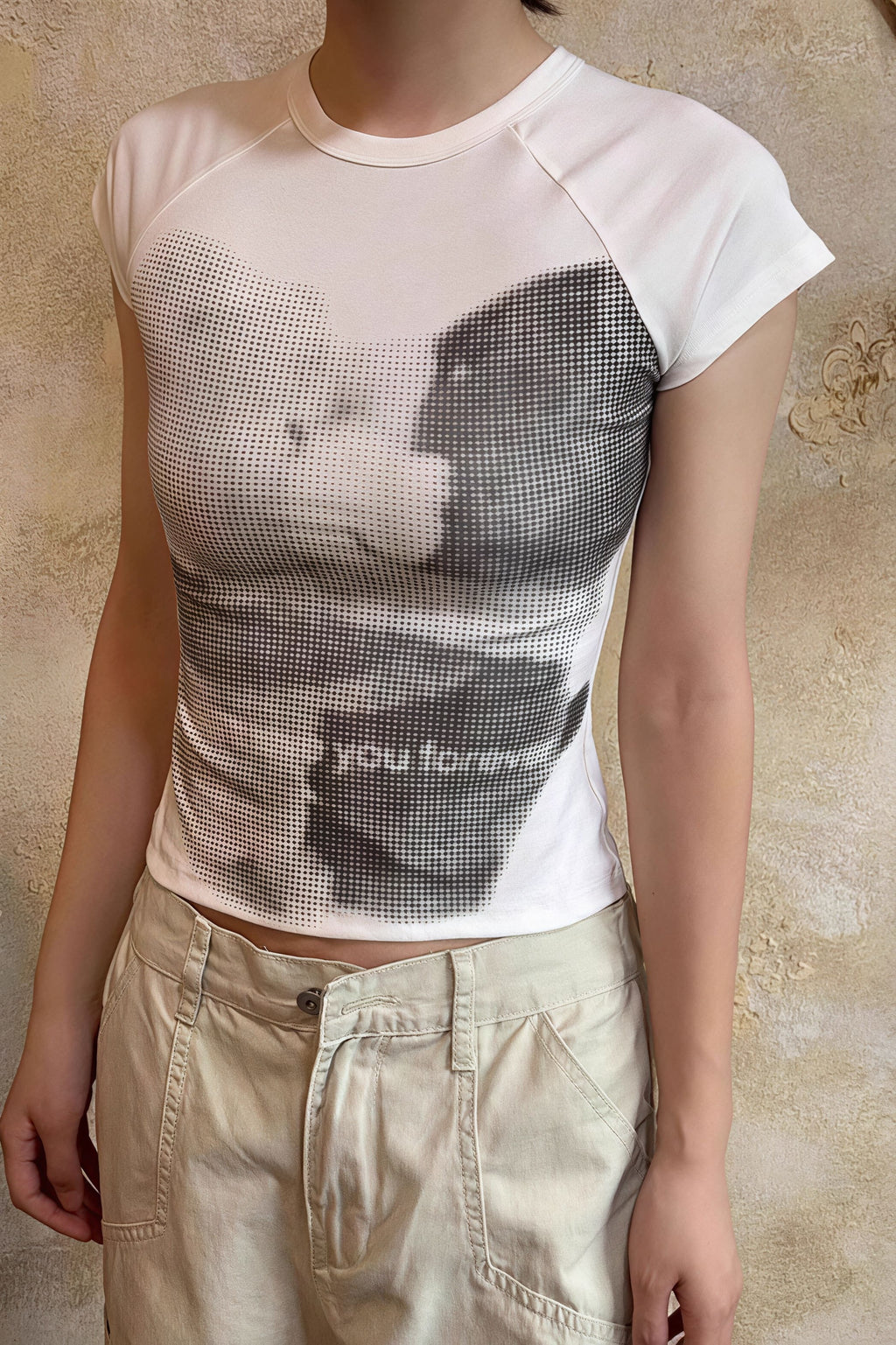 Bear Print Slim Cropped Cotton T-Shirt