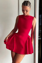 Solid Sleeveless Backless Mini Dress