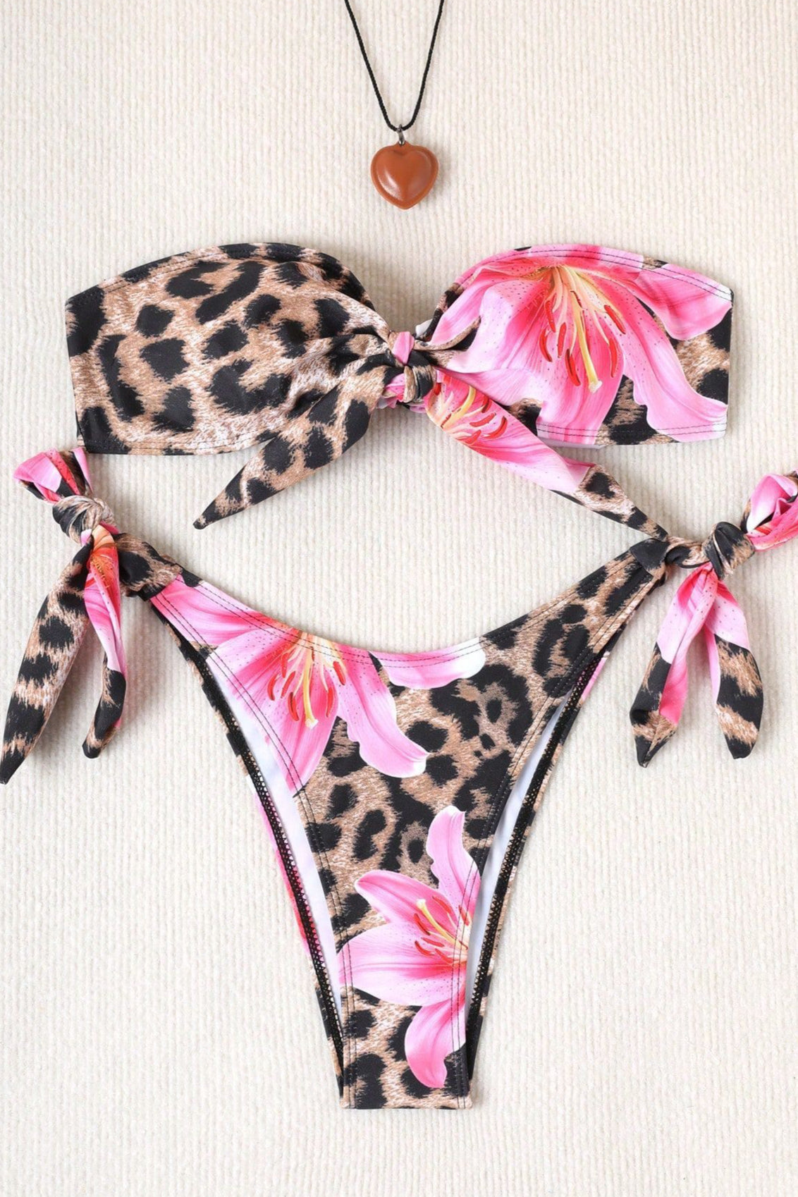 Leopard Floral Tie Bikini Set