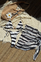 Colorblock Stripe Three Piece Swim Set