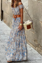 Bohemian Off-Shoulder Short Sleeve Maxi Dress