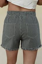 Striped Raw Hem Denim Shorts