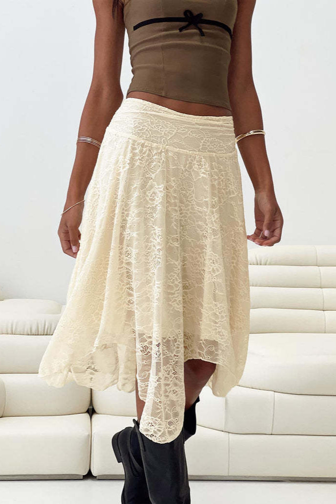 Lace Midi Skirt With Asymmetrical Hem