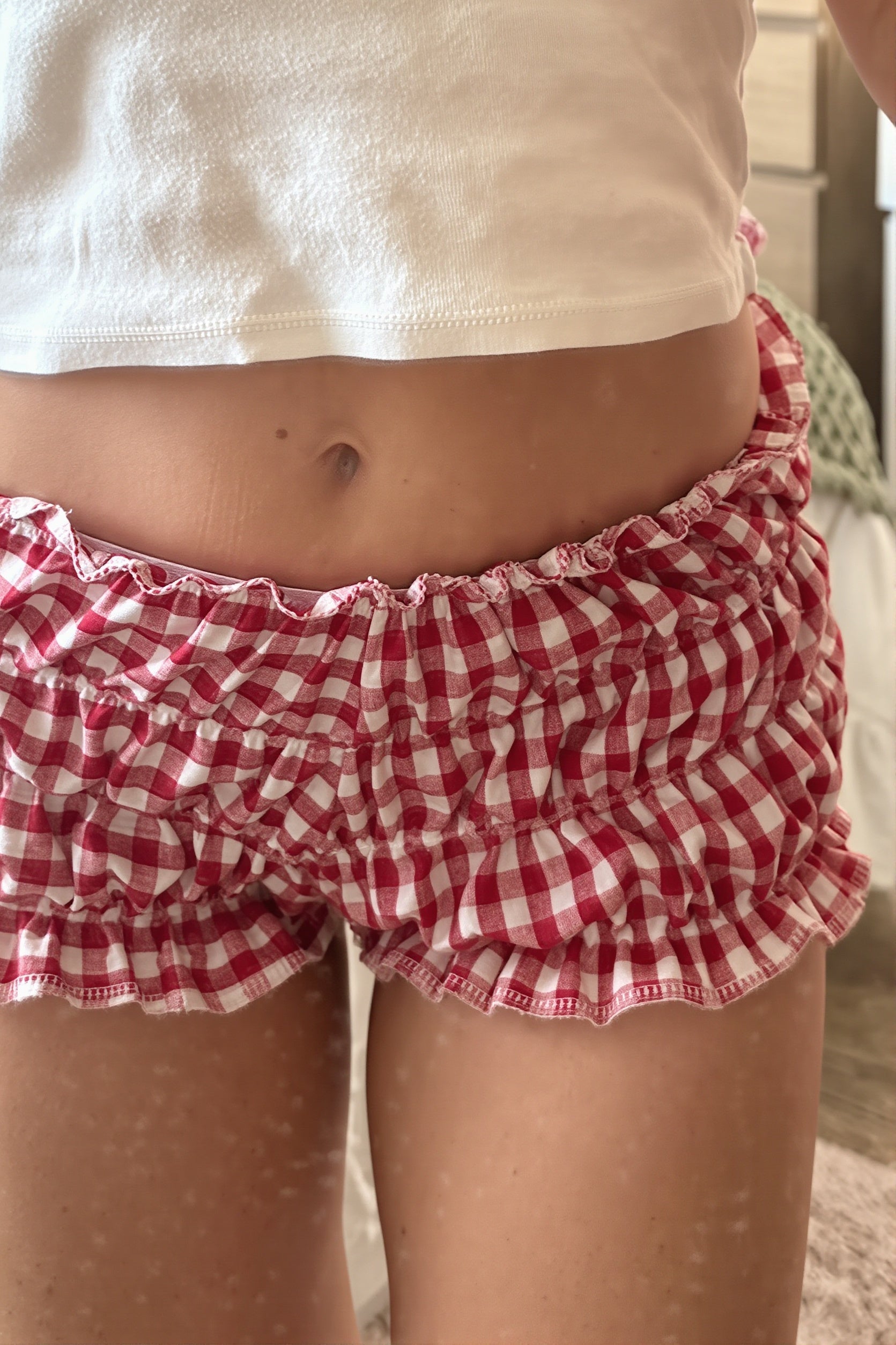 Plaid Ruffle Hem Low Waist Shorts