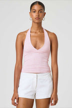 Polka Dot Plaid Slim Halter Top