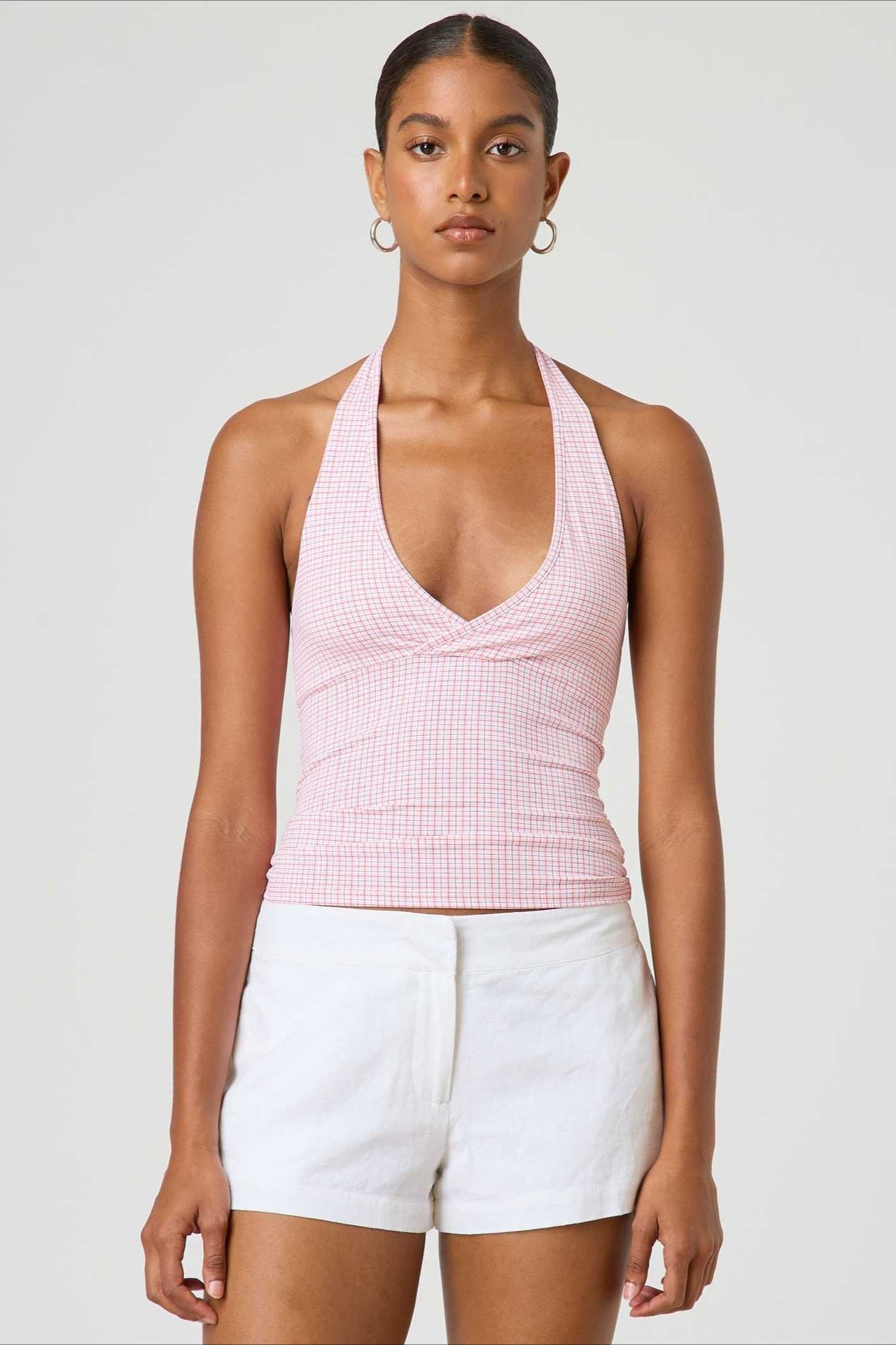 Polka Dot Plaid Slim Halter Top