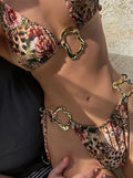 Leopard Floral Metal Bikini Set