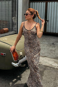 Leopard Print Spaghetti Strap Maxi Dress