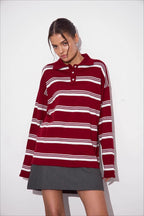 Relaxed Collared Striped Long Sleeve Blouse