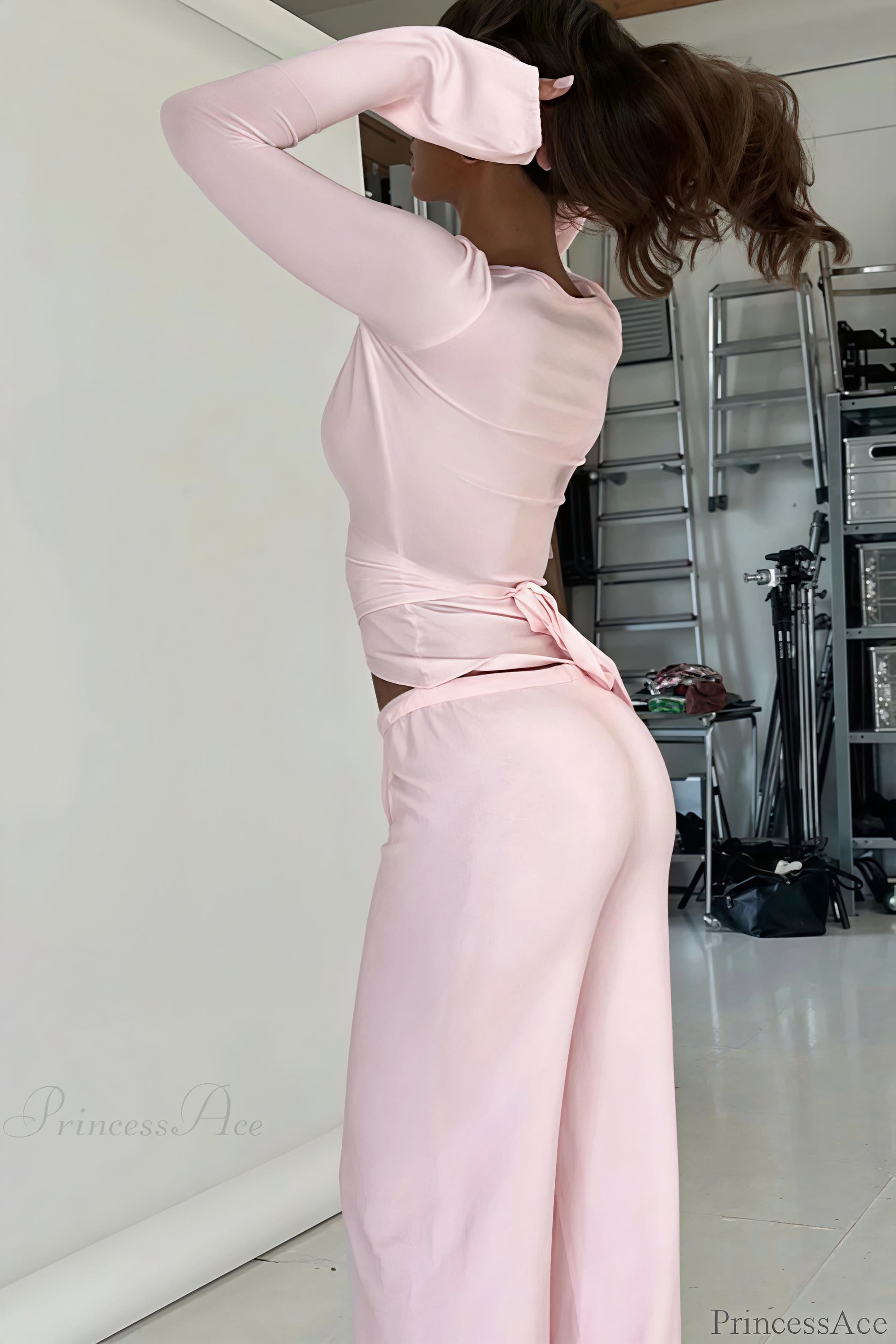 Y2K V-Neck Fitted Top Casual Pants Two Piece Set